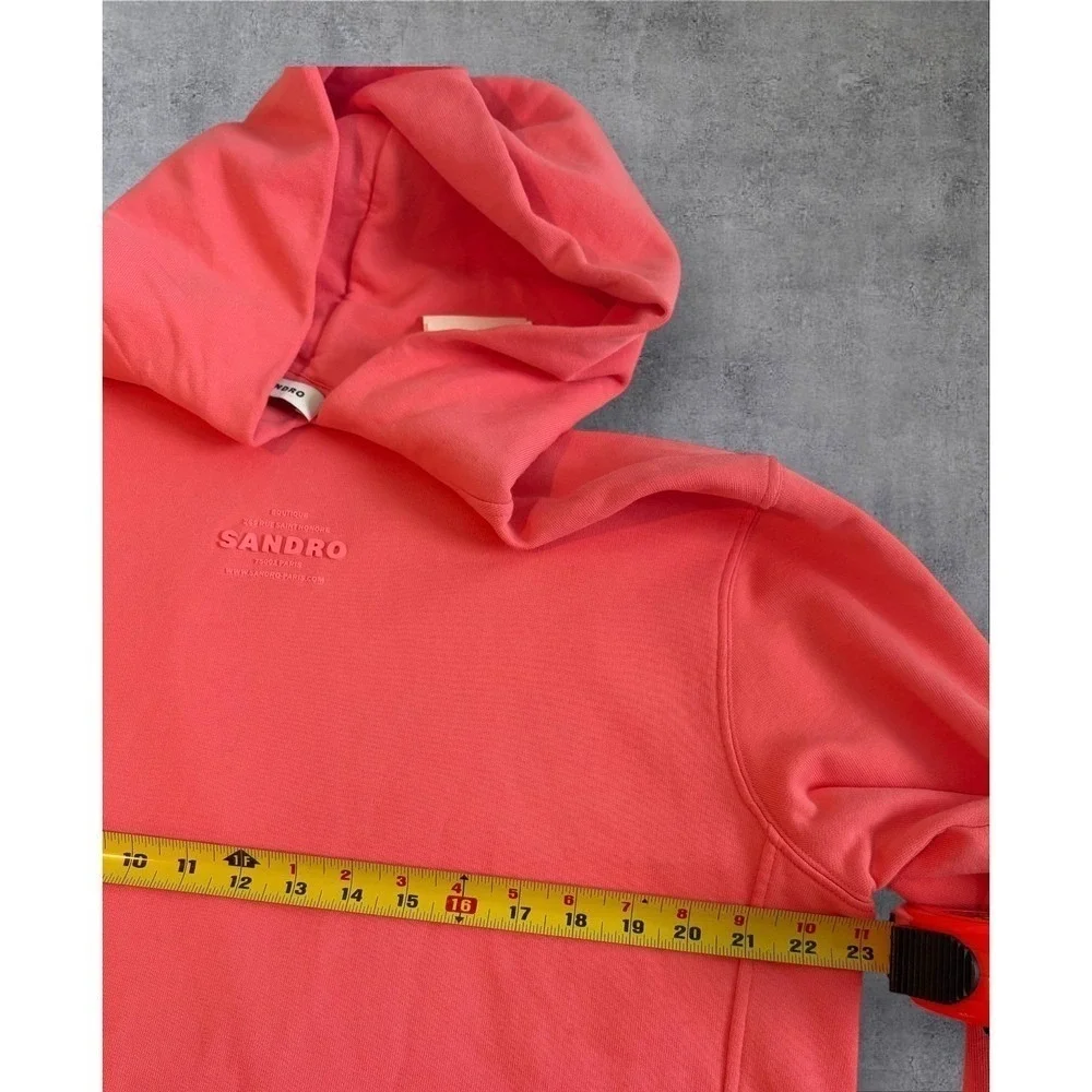 Sandro Paris Coral Pink Embossed Logo Hoodie Sweatshirt Size Extra Large - Picture 6 of 15